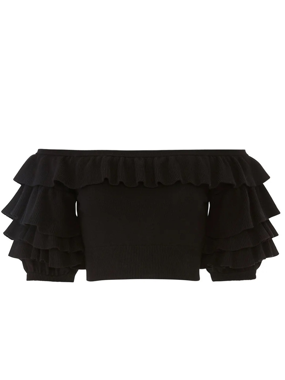 Marissa Webb Black Off-Shoulder Ruffle Crop Top